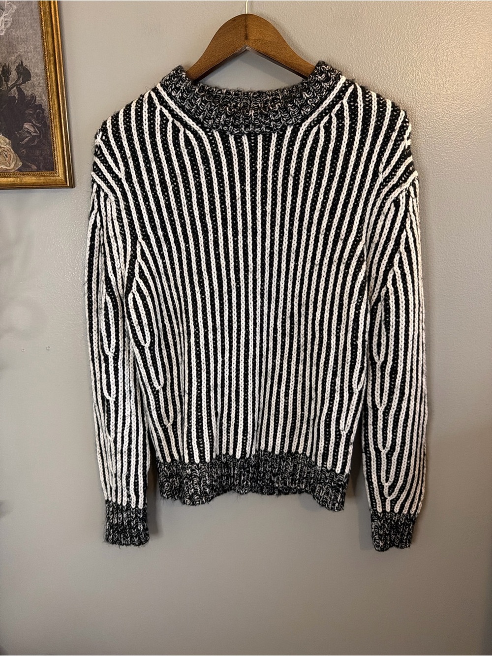 Elizabeth and James XS Black White Chunky Rib Knit Sweater Textured Pullover - Picture 3 of 7
